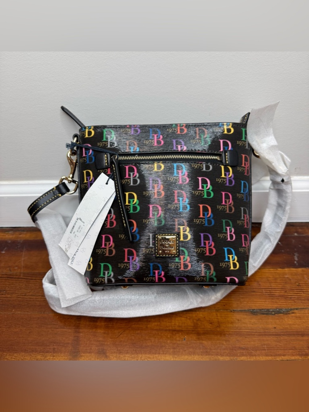 Dooney & Bourke Black Crossbody with Multicolor DB Logo
